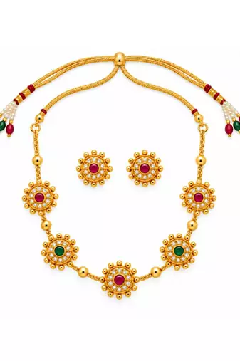 gold-plated multicolour stone necklace set with stud earrings