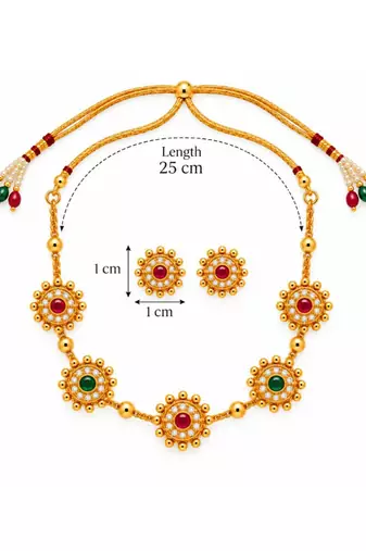 gold-plated multicolour stone necklace set with stud earrings