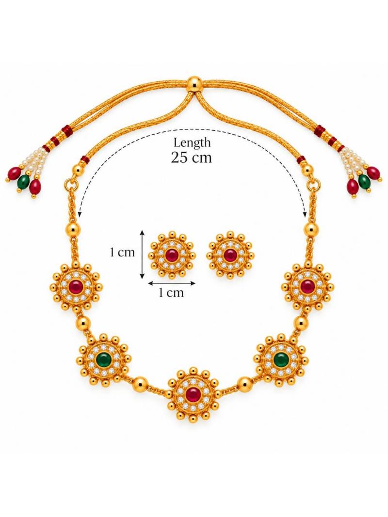 gold-plated multicolour stone necklace set with stud earrings