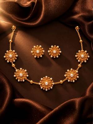 gold-plated pearl floral necklace set with stud earrings 2