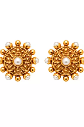 gold-plated pearl floral necklace set with stud earrings
