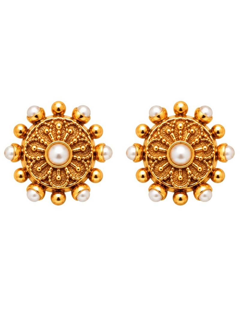 gold-plated pearl floral necklace set with stud earrings