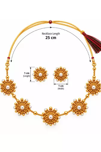 gold-plated pearl floral necklace set with stud earrings