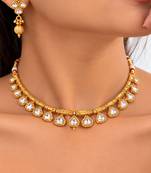 gold-plated copper white kundan necklace set with drop earrings
