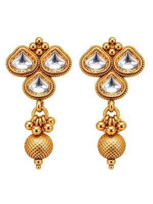 gold-plated copper white kundan necklace set with drop earrings 4