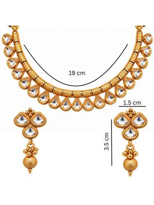 gold-plated copper white kundan necklace set with drop earrings 5