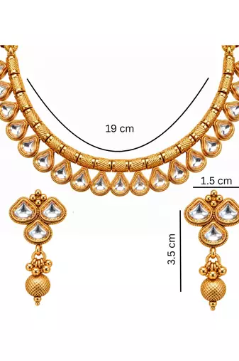 gold-plated copper white kundan necklace set with drop earrings