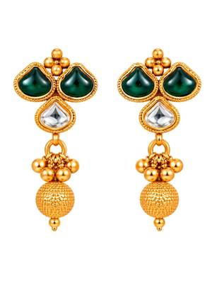 gold-plated copper green and white kundan necklace set with drop earrings 4