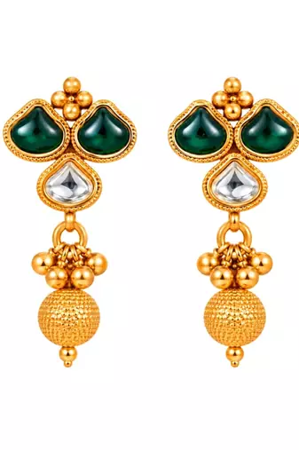 gold-plated copper green and white kundan necklace set with drop earrings