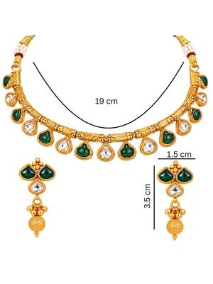gold-plated copper green and white kundan necklace set with drop earrings 5