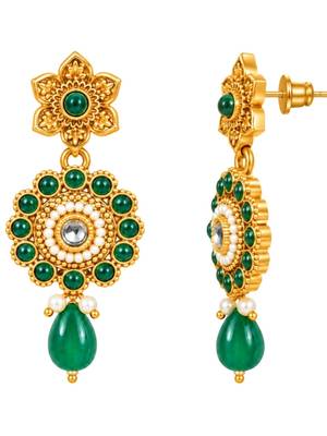 gold-plated copper green bead necklace set with statement pendant 4