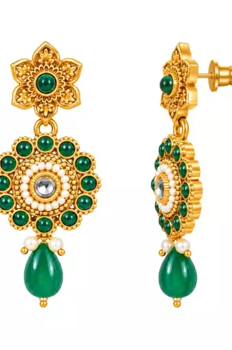 gold-plated copper green bead necklace set with statement pendant