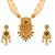 gold-plated copper pearl layered necklace set with green stone pendant