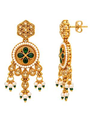 gold-plated copper pearl layered necklace set with green stone pendant 4