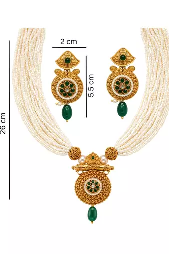 gold-plated copper multi-pearl necklace set with stone pendant