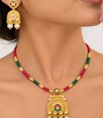 gold-plated copper multicolour kundan jhumka necklace set
