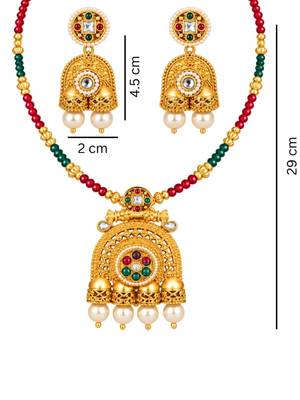 gold-plated copper multicolour kundan jhumka necklace set 5