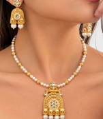 gold-plated copper stone bead jhumka necklace set