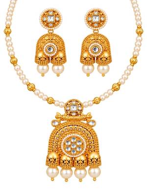 gold-plated copper stone bead jhumka necklace set 3