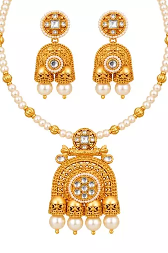 gold-plated copper stone bead jhumka necklace set