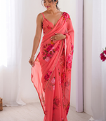 georgette printed saree with moti lace border