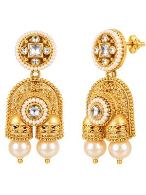 gold-plated copper stone bead jhumka necklace set 4