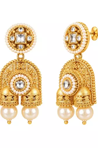gold-plated copper stone bead jhumka necklace set