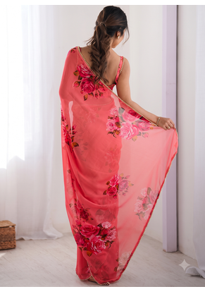 georgette printed saree with moti lace border 2