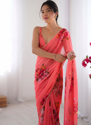 georgette printed saree with moti lace border 3