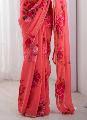 georgette printed saree with moti lace border 4