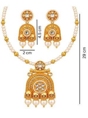 gold-plated copper stone bead jhumka necklace set 5