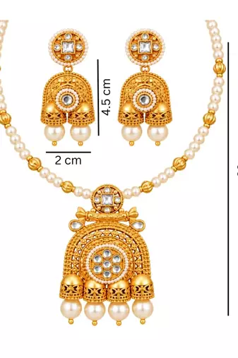 gold-plated copper stone bead jhumka necklace set