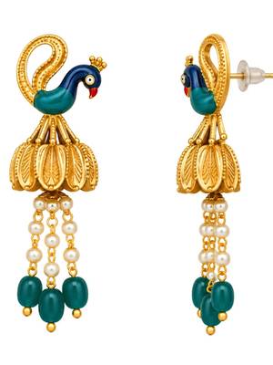 gold-plated copper pearl layered peacock pendant necklace set 4