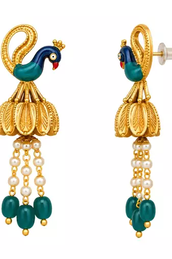 gold-plated copper pearl layered peacock pendant necklace set