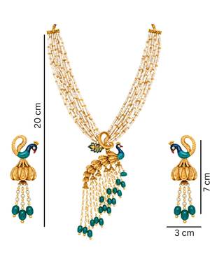 gold-plated copper pearl layered peacock pendant necklace set 5