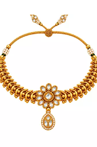 gold-plated copper white kundan floral choker necklace set