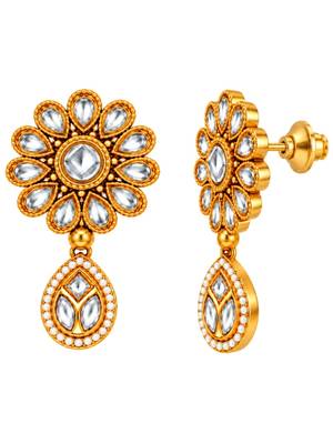 gold-plated copper white kundan floral choker necklace set 4