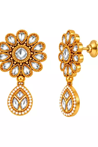 gold-plated copper white kundan floral choker necklace set