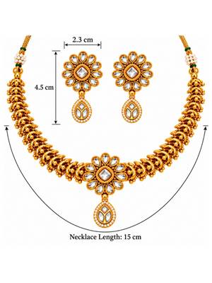 gold-plated copper white kundan floral choker necklace set 5