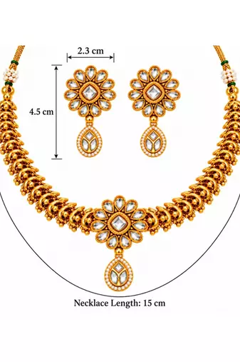 gold-plated copper white kundan floral choker necklace set