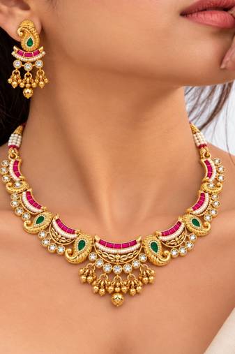 gold-plated copper multicolour kundan choker necklace set