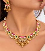 gold-plated copper multicolour kundan choker necklace set