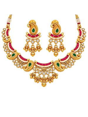gold-plated copper multicolour kundan choker necklace set 3