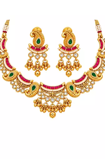 gold-plated copper multicolour kundan choker necklace set