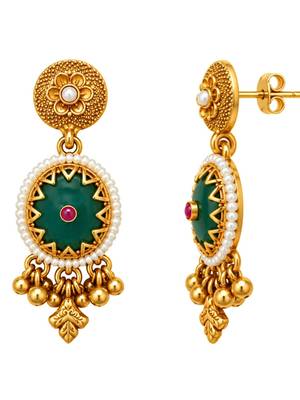 gold-plated copper multicolour temple necklace set with ghungroo pendant 4