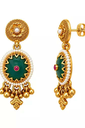 gold-plated copper multicolour temple necklace set with ghungroo pendant