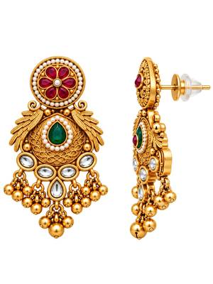gold-plated copper green bead kundan bridal necklace set 4