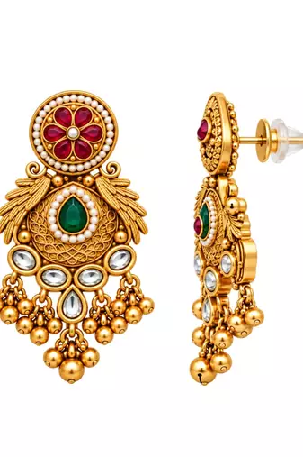 gold-plated copper green bead kundan bridal necklace set