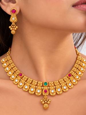 gold-plated copper multicolour stone choker necklace set 1