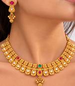 gold-plated copper multicolour stone choker necklace set